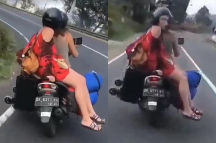 Posisi Wanita Bule ini Dibonceng Naik Motor Bikin Gagal Fokus